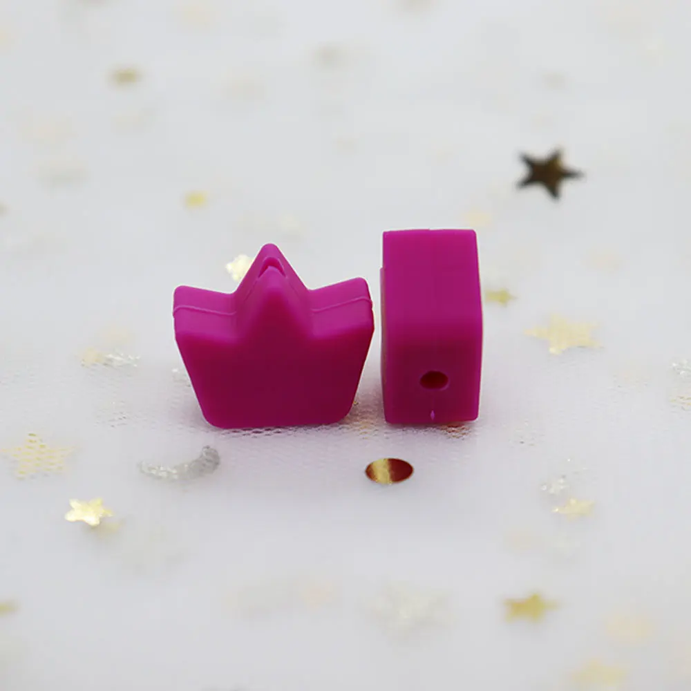 100 шт, силиконовые бусины со звездами и жемчугом, 13 мм, силиконовые шарики Perle для зубов, сделай сам, силиконовые бусины с короной в форме сердца, игрушки для прорезывания зубов - Цвет: Fushia Crown