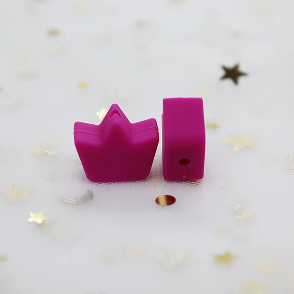 Fushia Crown 100 шт, силиконовые бусины со звездами и жемчугом, 13 мм, силиконовые шарики Perle для зубов, сделай сам, силиконовые бусины с короной в форме сердца, игрушки для прорезывания зубов - Цвет: Fushia Crown