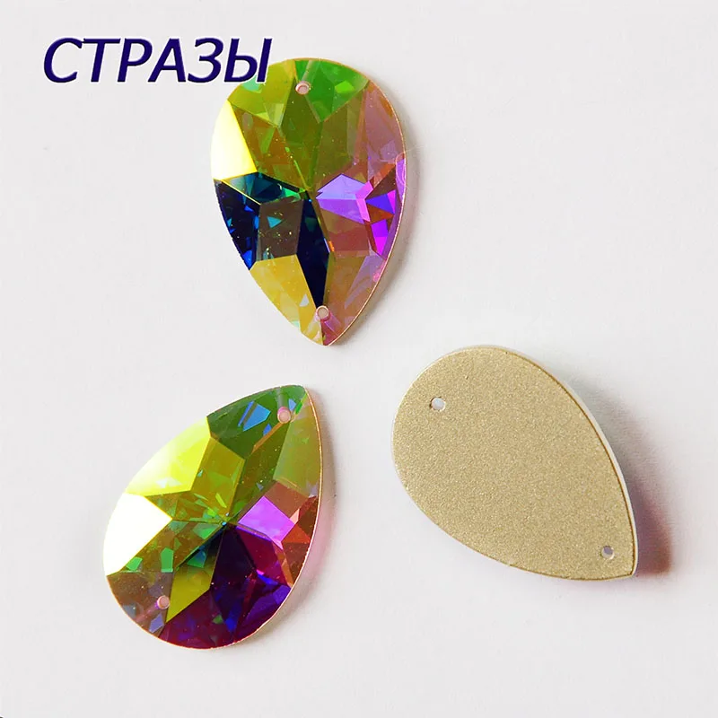 

2154TH All Sizes Teardrop Needlework Crystals Sewing Crafts DIY Strass Crystal Sew On Stones FlatBack AB Rhinestones For Clothes