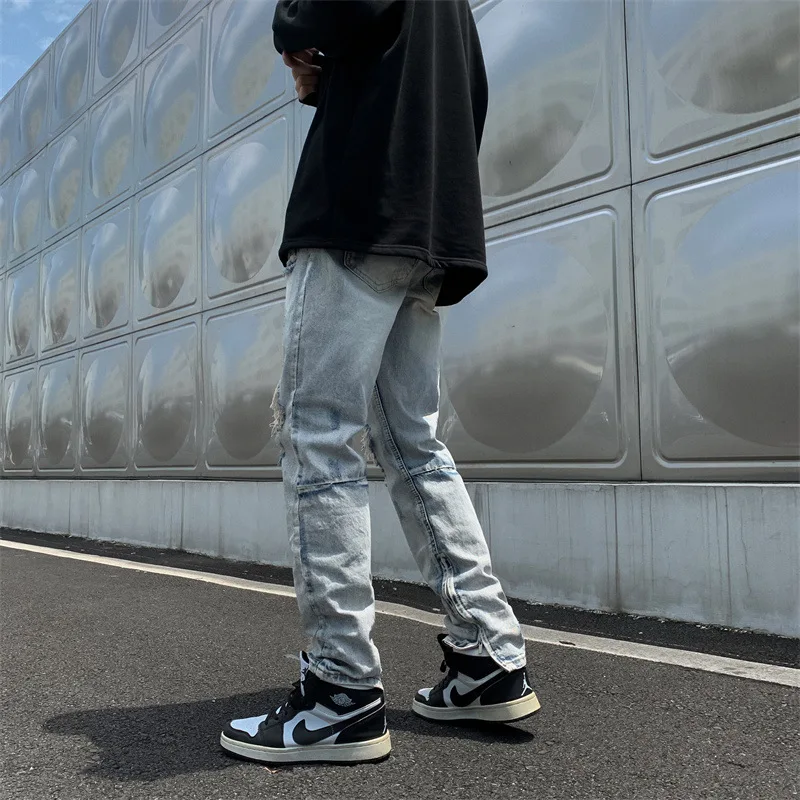 ICCLEK Jeans Men's 2021 New High Street Ripped Loose Straight Men's Long Pants Men Jeans Pants  Oversized Jeans