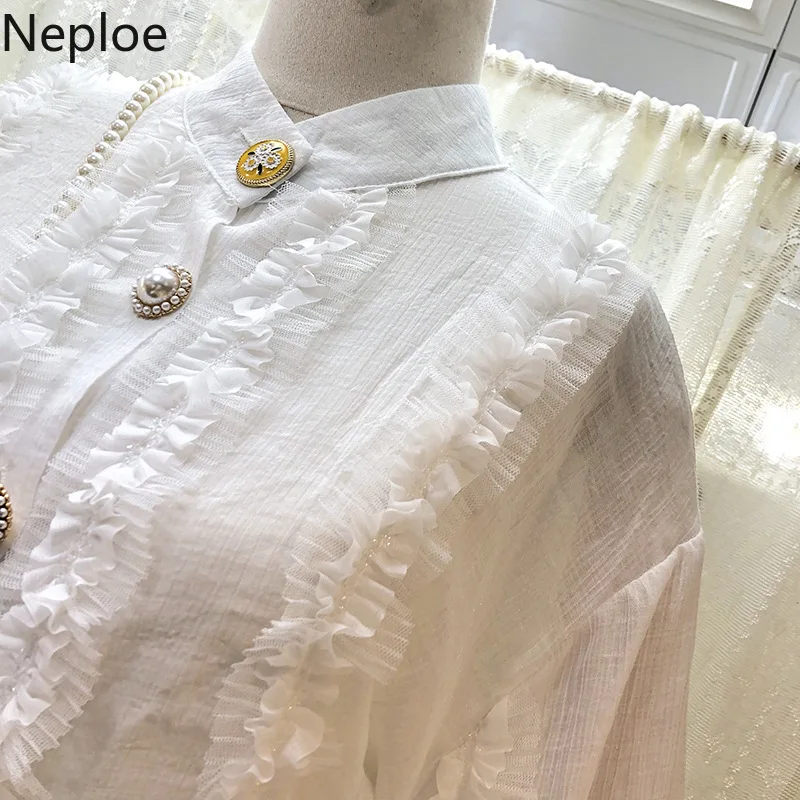 Neploe корейский элегантный кружевной шифон рубашка Мода со стоячим воротником в стиле пэчворк Femme блузка свободная дикая тонкая Фея Blusas Осень 45824