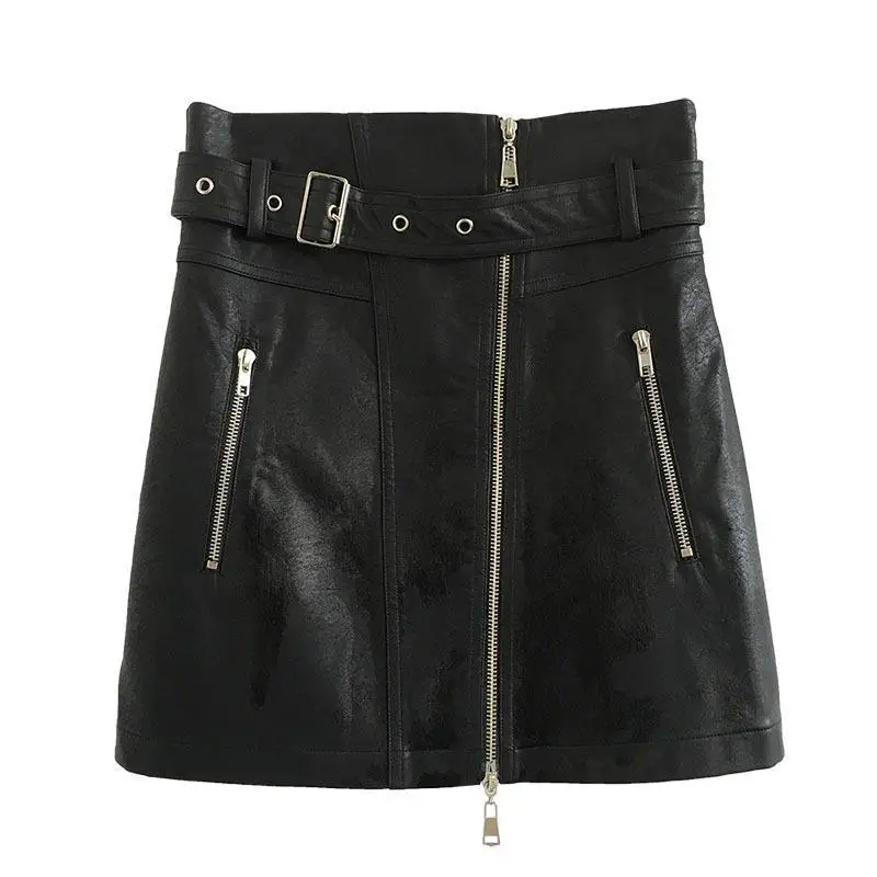 Для женщин Искусственная кожа Мини юбки Винтаж ремень заклепки женские