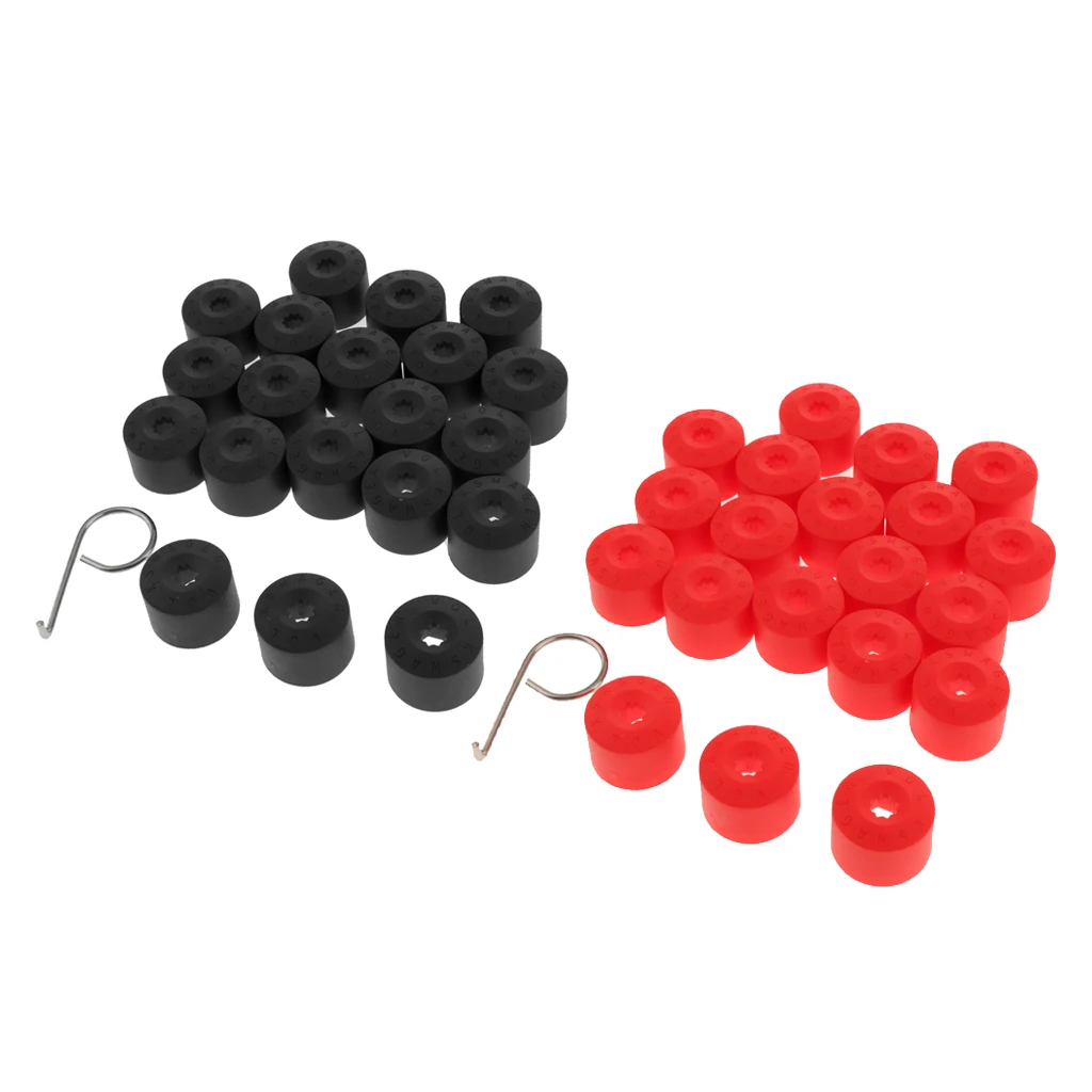 Set of 40 20MM Wheel Nut Covers Hub Screw Cover Wheel Nut Lug Dust Bolt Cap Red + Black Color