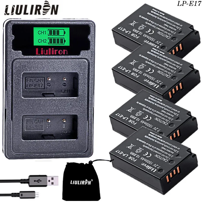 4x LPE17 LP E17 LP-E17 Батарея+ ЖК-дисплей USB Dual Зарядное устройство для цифровой однообъективной зеркальной камеры Canon EOS 200D M3 M6 750D 760D T6i T6s 800D 8000D поцелуй X8i камеры