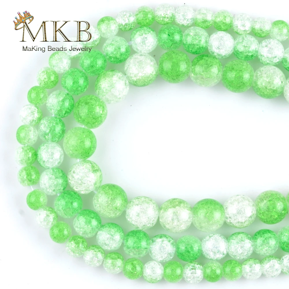 

Natural Green White Snow Cracked Crystal Stone Round Loose Beads For Jewelry Making 4mm-10mm Spacer Beads DIY Bracelet Necklace