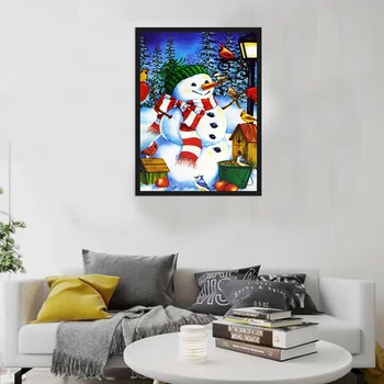 

5D DIY Diamond Painting Home Decor Picture of Rhinestones Full Round Diamond Embroidery Christmas Snowman House Street Light