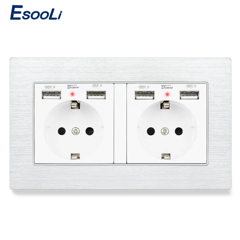 Esooli черная алюминиевая панель настенная розетка стандарта ЕС с 4 USB зарядными