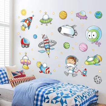 

Space Astronaut Cartoon wall sticker children room Outer Space Planet Galaxy Rocket ship decorative wallstickers diy wallpapers
