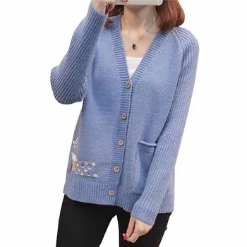 

Fashion Autumn Women Sweater Cardigans LADY Casual Warm Short Embroidery Female Knitted Coat Cardigan Sweater