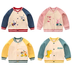 Novo crianças meninos meninas casacos de outono manga longa impressão dos desenhos animados topos das crianças colorblock roupas esportivas