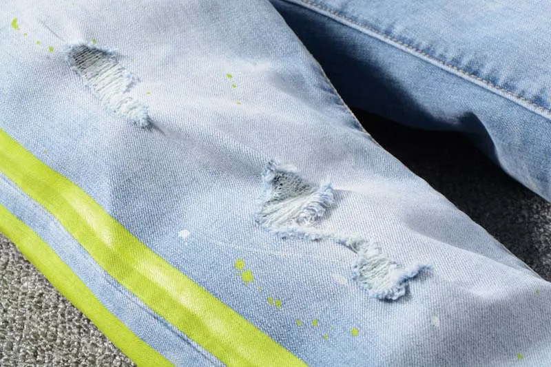 KIOVNO High Street Men's Ripped Destroyed Jean Pants Neon Yellow Color Patchwork Denim Trousers For Male Size 28-40   (3)