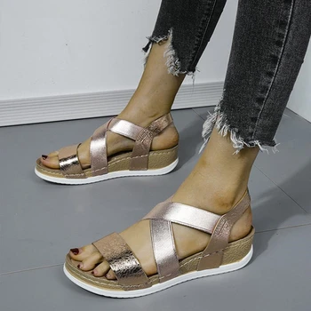 

Women Gladiator Sandals Platform Wedges Mid Heels Rome Style Solid Casual Fashion Beach Female Ladies Shoes Zapatos De Mujer 42