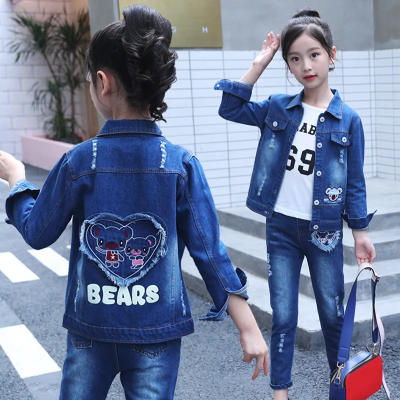 Fashion 2019 New Design High Quality Girls Boutique Denim Clothing 2pcs Kids Clothing Wholesale Girls Wear Denim Jacket Clothes
