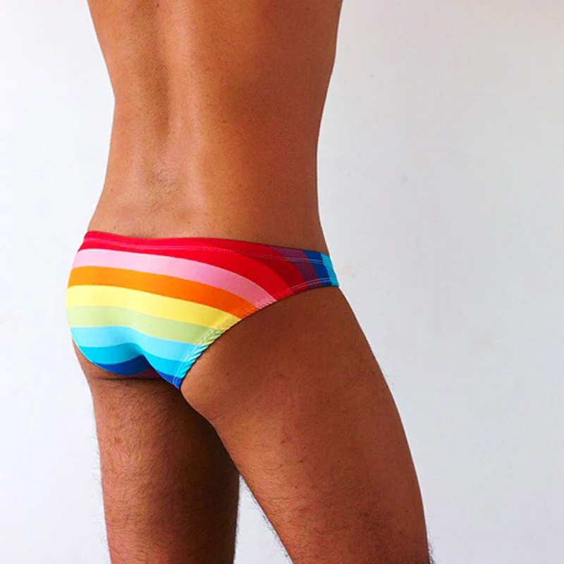 

Новый облегающий сексуальный купальник с радужным принтом, мужские пляжные плавательные шорты гей-бикини, купальники с низкой талией, плавки, трусы, купальный костюм