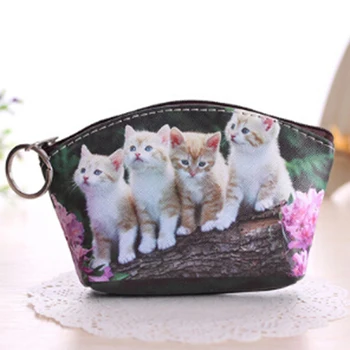 

Vintage Women Printing Cute Cat coin Purses girl Wallet Ladies Clutch change purse Female mini money Bag PU Leather