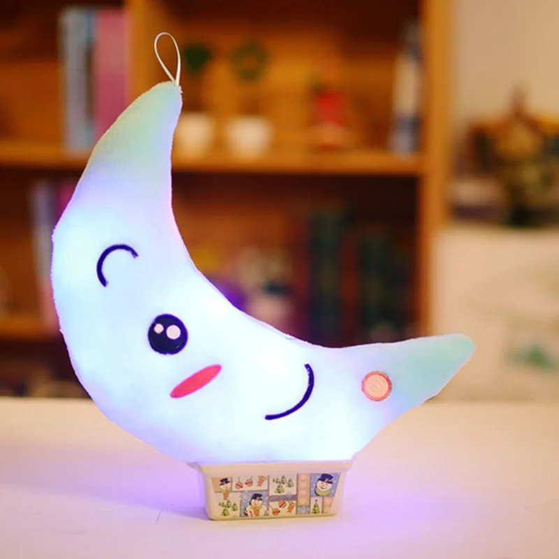 New Kawaii Dream and Creative Colorful Luminous Pillow Plush Toy Moon and Nightlight Doll Girls and Children Birthday Gifts