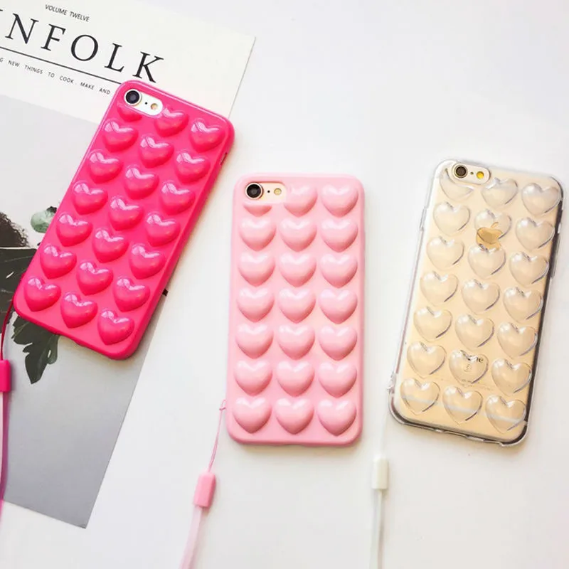 Чехол для телефона Kowkaka 3D Love Heart Candy для iphone 11 Pro Max XS Max XR XS X 6 6S 7 8 Plus с силиконовым ремешком мягкая задняя крышка
