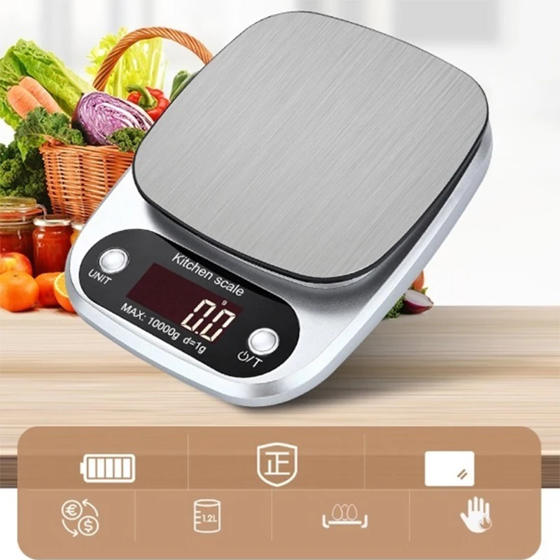 

10Kg/1g Kitchen Scale Mini LCD Digital Scale With Peeling Function Stainless Steel Platform Food Scale Measuring Weighing Tool