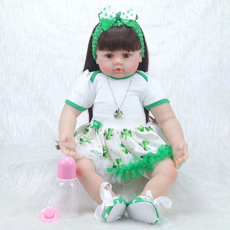 Reborn Baby Doll игрушка 58 см Виниловая Зеленая принцесса платье ткань тело длинные волосы Реалистичная кукла для малышей Дети ролевые игры подарки