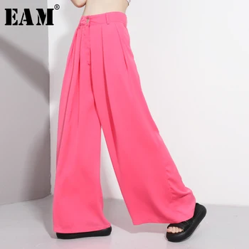

[EAM] High Waist Brief Green Long Pleated Wide Leg Trousers New Loose Fit Pants Women Fashion Tide Spring Summer 2020 1U0560