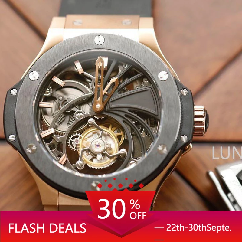 

Crime watch V3 real flywheel full hollow out movement reinforced shockproof sapphire crystal table mirror rubber leather watchba