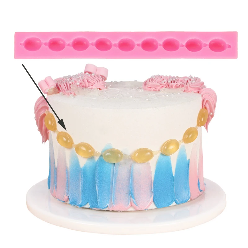 

Baking tools fondant mold strip beads cake mold pink chocolate strip necklace cake decoration border silicone mold sugar art DIY