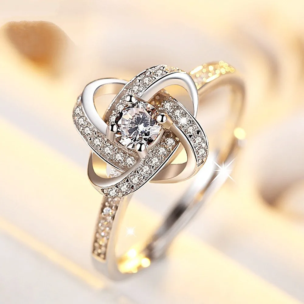 Fashion elegant clover AAA zircon diamonds gemstones rings for women white gold silver color jewelry bijoux lucky gift accessory Fashion elegant clover AAA zircon diamonds gemstones rings for women white gold silver color jewelry bijoux lucky gift accessory