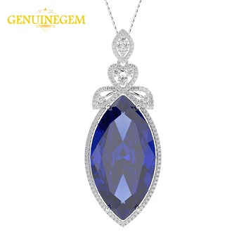 

Jewepisode Luxury 925 Sterling Silver Big Ruby Sapphire Gemstone Pendant Necklaces Fashion India Jewelry Necklace Gift for Women