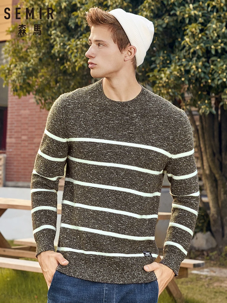 SEMIR Sweater men 2019 winter new flower yarn contrast color striped ...