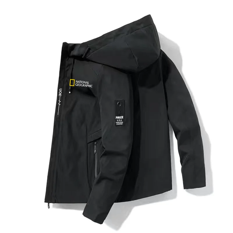National Geographic Men's Outdoor Camping Mountaineering Jacket 2022 New Men's Breathable Waterproof Hoodie Windbreaker Adventur
