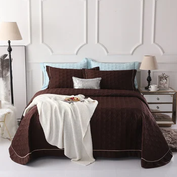 

Solid dark brown gray color Soft tencel 3Pcs Bedding set Queen size Bedspread Quilted Bed Cover Sheets Blanket Set