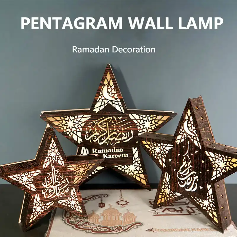 New Eid Pentagram Wall Lamp Ramadan Decoration Wood Eid Mubarak Pendant Muslim Holiday Party Decor Supplies Party Diy Decorations Aliexpress