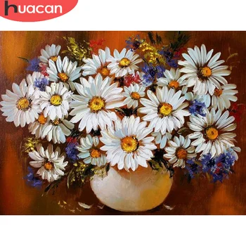 

HUACAN 5D DIY Diamond Painting Flower Cross Stitch Kit Diamond Embroidery Daisy Full Square Round Home Decoration