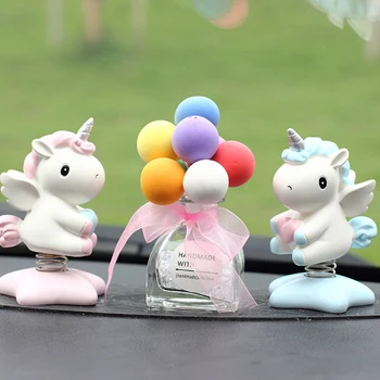 

1Pc Cute Unicorn Shaking Head Nodding Ornament Cartoon Desktop Car Dashboard Decorative Toy Auto Adornment Accessories