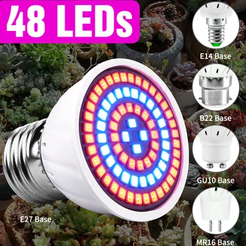 

E14 LED Grow Light Led Full Spectrum Bulb E27 Phytolamp GU10 MR16 220V Grow Tent Indoor 2835SMD 48 60 80led Lamps For Plants B22