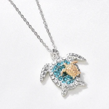 

Fashion Ziconia Blue Opal Sea Turtle Pendant Necklaces for Women Female Animal Wedding Statement Chain Necklace Ocean Beach gift