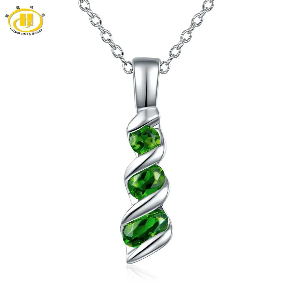 Chrome Diopside Hutang женский кулон 0.58ct натуральный драгоценный камень хром диопсид Твердые 925 пробы серебряная цепь изысканные Элегантные зеленые ювелирные изделия подарок - Цвет камня: Chrome Diopside