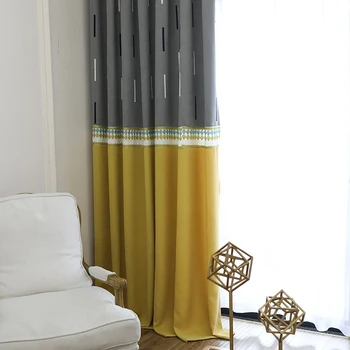 

Modern Striped Stitching Curtains for Living Room Linen Thickened Gray Blackout Curtians for Bedroom Window Curtain Screens