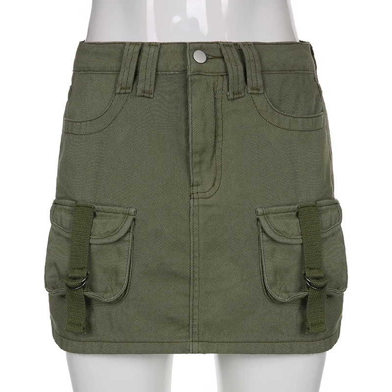 green denim mini skirt