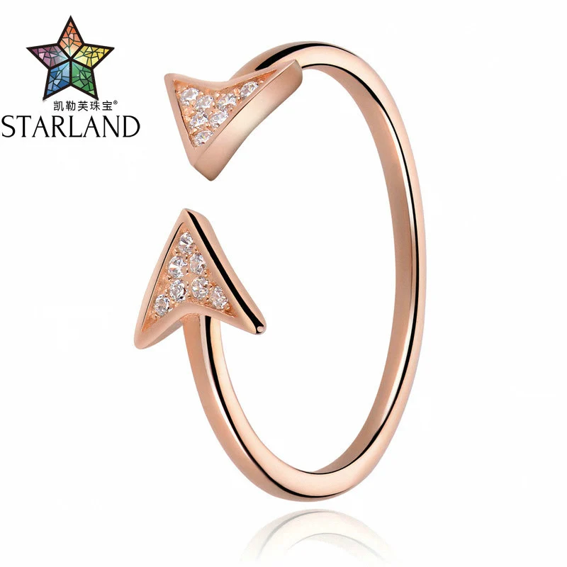 Starland OL стильные 925 пробы серебряные кольца со стрелой любви для женщин розовое золото Простой стиль треугольное кольцо обручальное кольцо