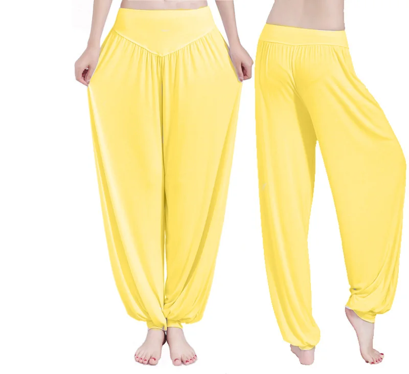 Лидер продаж широкие брюки для йоги размера плюс S M L XL XXL XXXL Для женщин свободные штаны длинные штаны для йоги, танцев спортивная мягкая обработанная вискоза, домашние штаны - Цвет: yellow