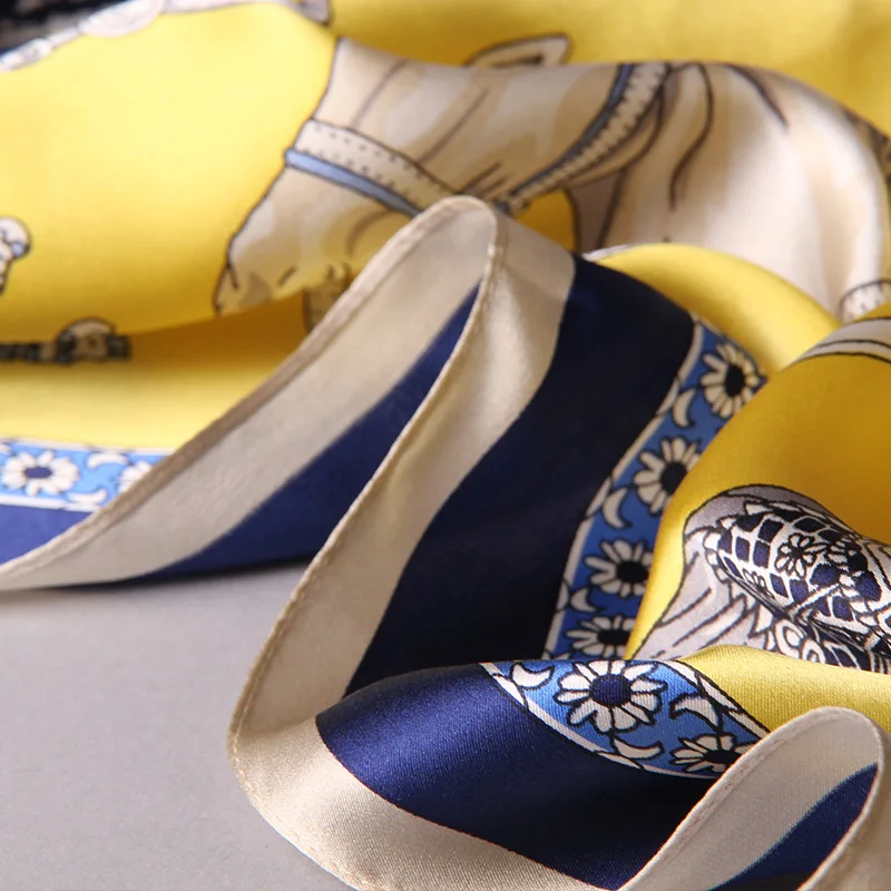 Женский шелковый шарф квадратный брендовые шали и палантины для дам винтажные желтые квадратные шелковые шарфы с принтом 88*88 см бандана