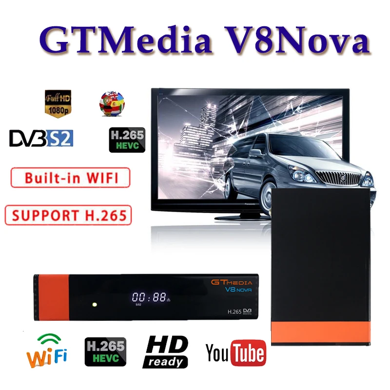 

Satellite tv decoder Gtmedia V8 Nova DVB S2 Built-in WIFI H.265 support Youtube cccam server HD for spain satellite finder
