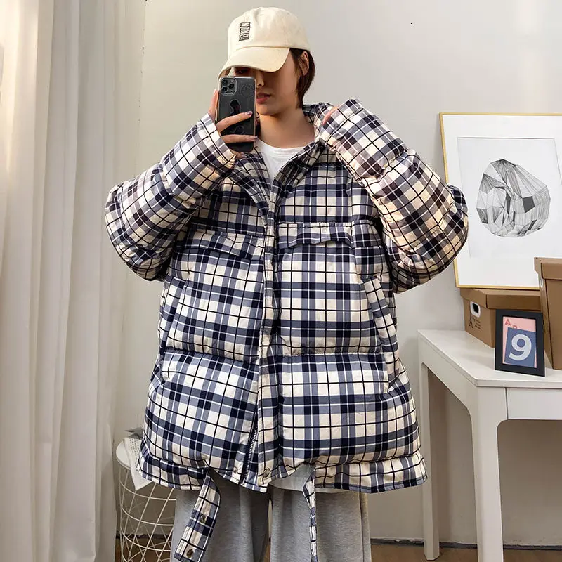 

Winter Thick Jacket Men's Parka Warm Fashion Retro Casual Plaid Coat Men Clothes Streetwear Loose Korean Couple Short Coat M-5XL