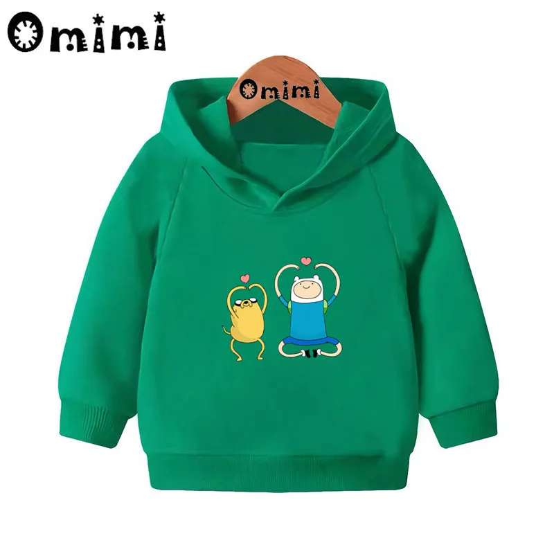 Adventure Time Finn& Jaker/забавные свитшоты; детские толстовки с капюшоном; крутой пуловер для малышей; топы для девочек и мальчиков; осенняя одежда; KMT5200 - Цвет: Green-5200F