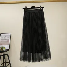 Fdfklak, Женская юбка, весна-лето, средняя длина, фея, плиссированные юбки, трапециевидная, высокая талия, тонкие юбки, новинка, чистая пряжа, Женская дикая юбка