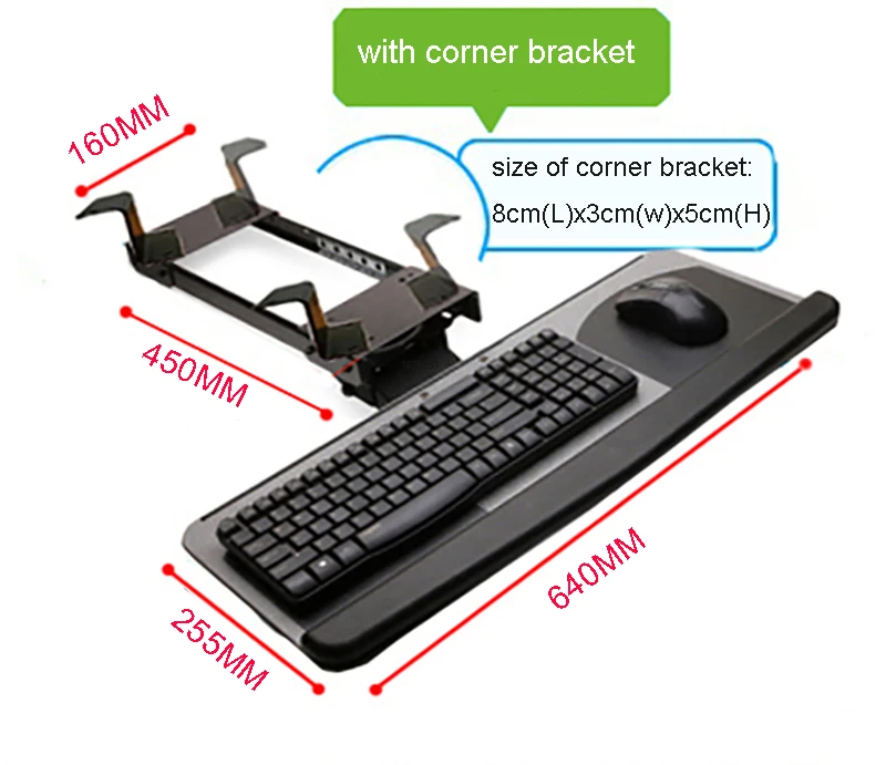 LK06AD эргономичный раздвижной Наклонный Держатель для клавиатуры размера XL с двумя ковриками для мыши для компьютерного стола подставка для клавиатуры