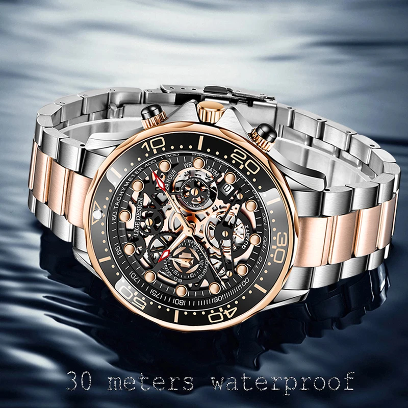 2022 LIGE Luxury Business Watch Men's Automatic Watches For Men Skeleton Hollow Quartz Wristwatches Waterproof Relogio Masculino