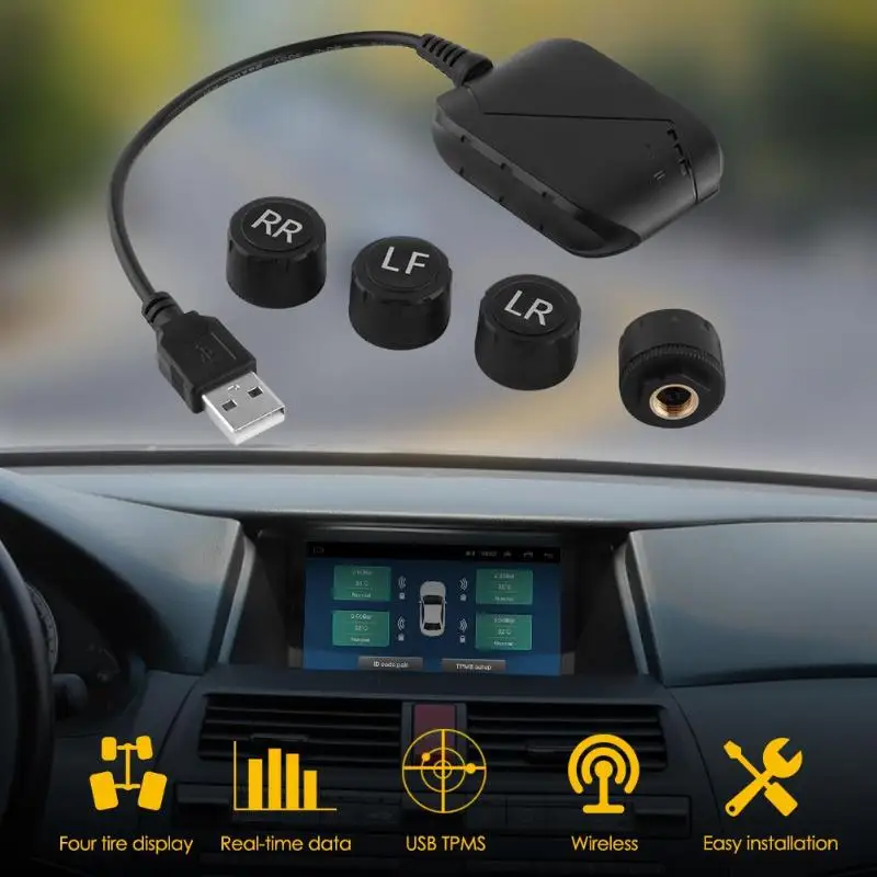 Автомобильная система контроля давления в шинах TPMS, система сигнализации для Android навигации, полный диапазон, точный мониторинг стабильности плода