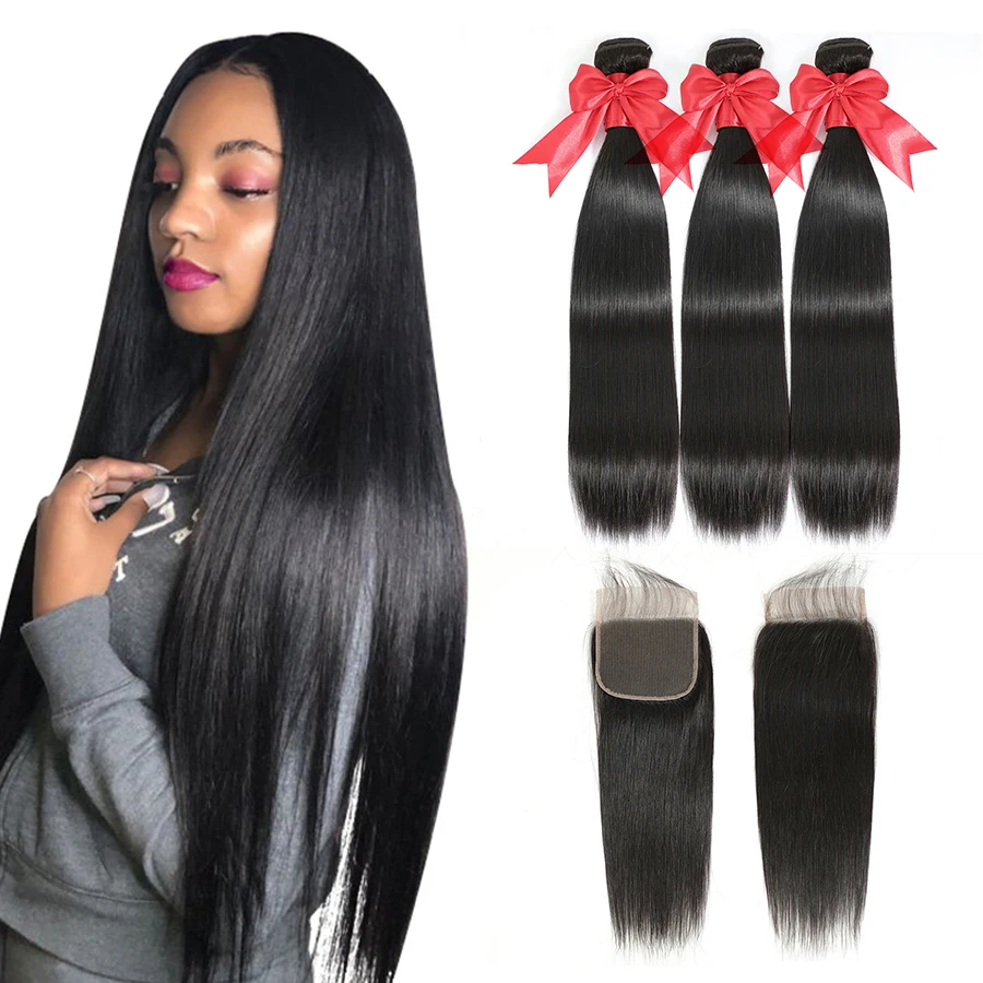 Beaushine Bone Straight Bundles With Closure Brazilian Hair Weave Bundles With Closure Human Hair Bundles With Closure Remy Hair